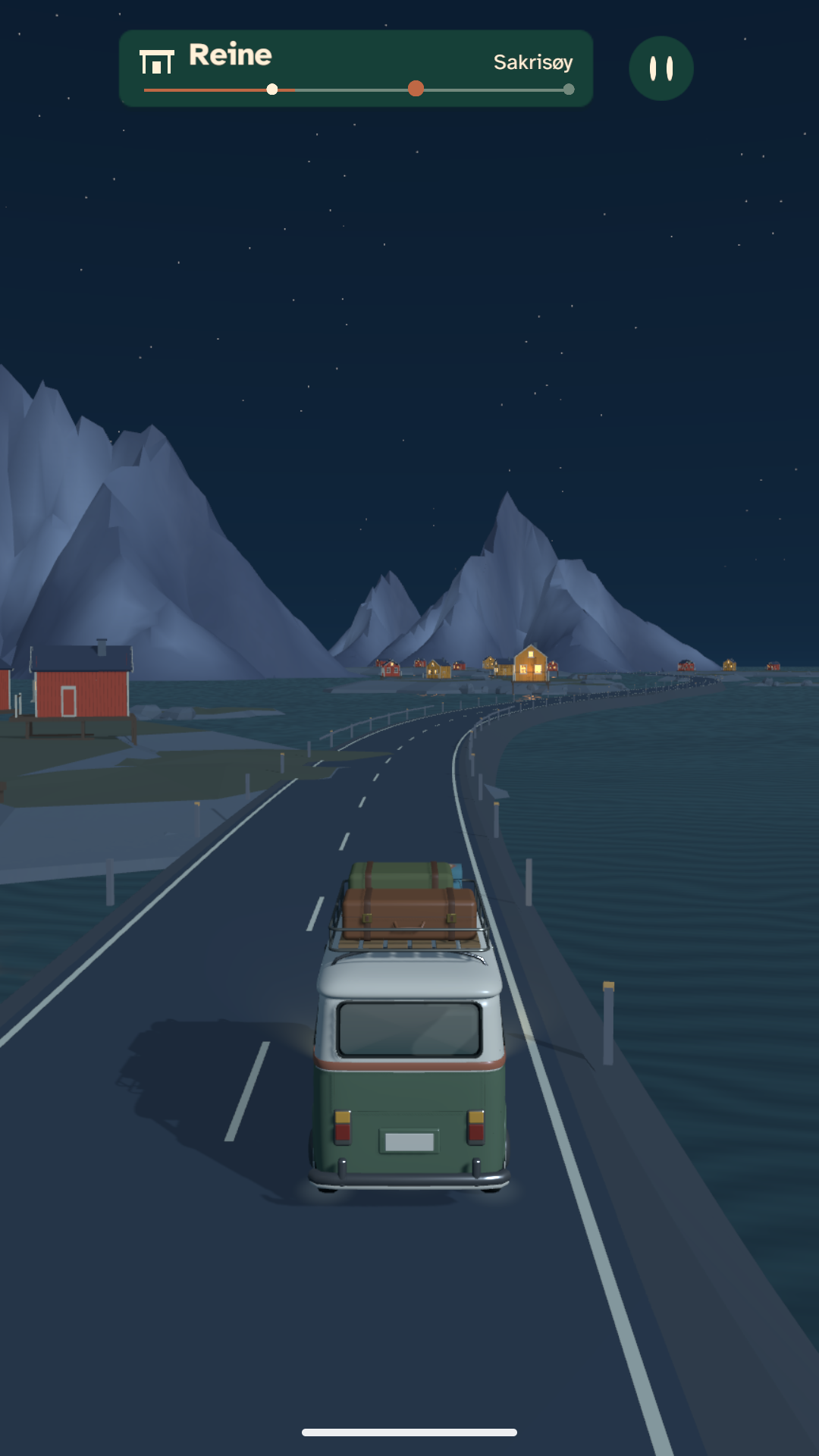 Lofoten night driving gameplay under a starry sky
